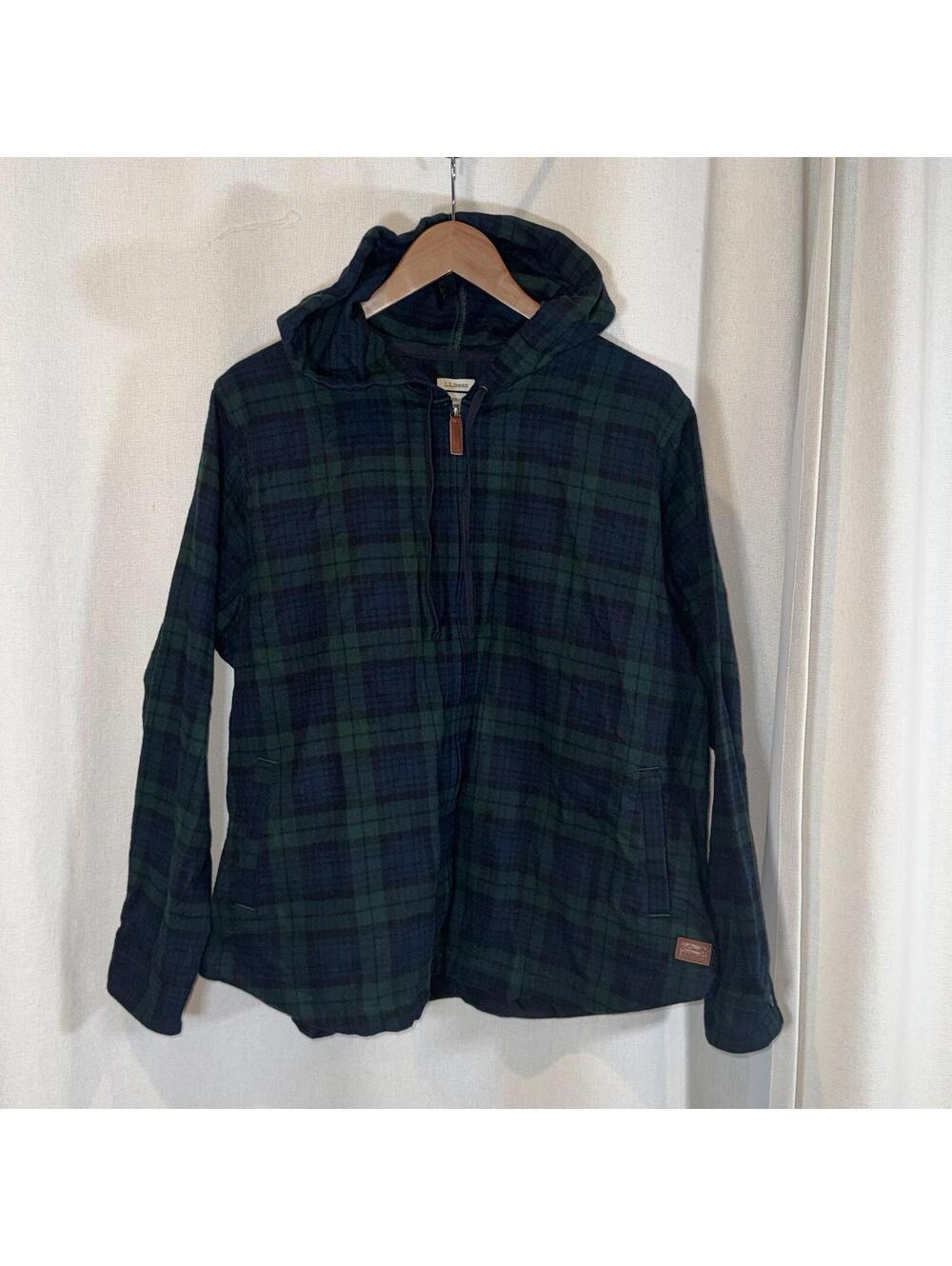 L.L. Bean Black Watch Flannel Zip Hoodie XL P Jacket Tartan Scotch Cabin Preppy
